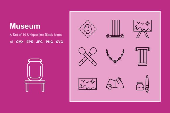 Museum Line Black Icon Set: A Curator’s Guide