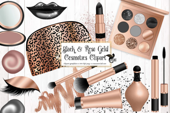Strategic Visual Branding with Black and Rose Gold Cosmetics Clipart